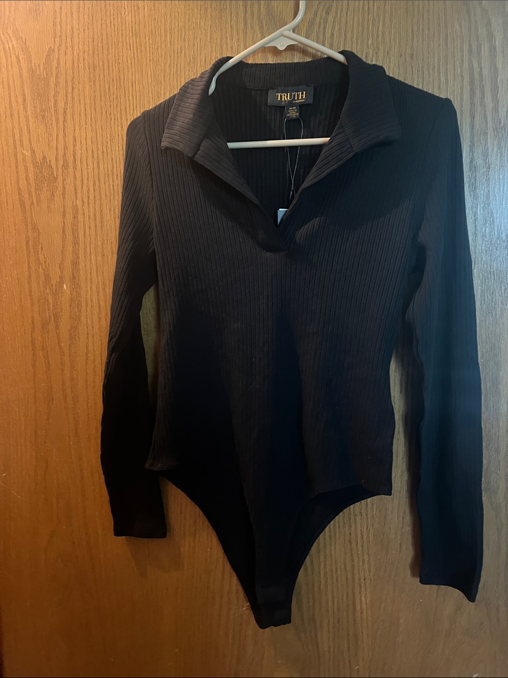 Truth Black Ribbed V-Neck Long Sleeve Bodysuit